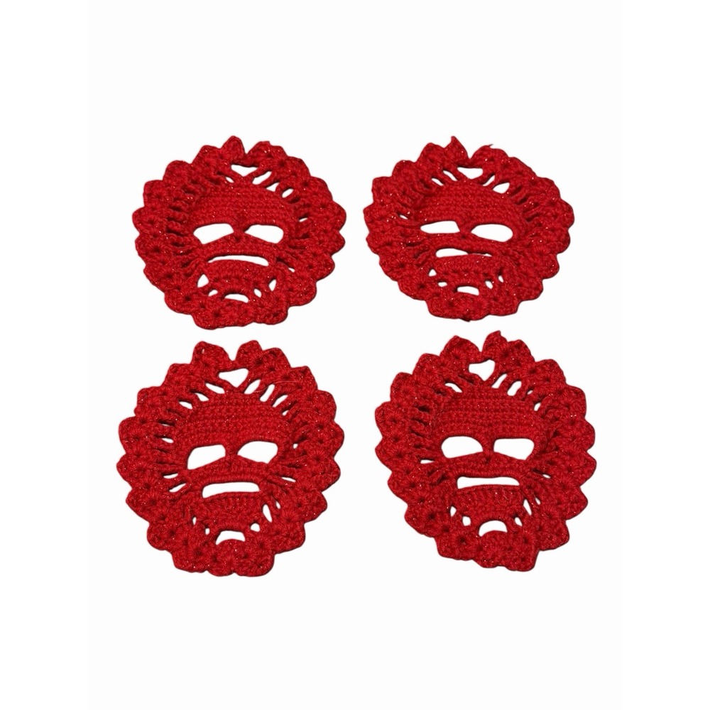 Handmade Crochet Coasters SKULLS red set of 4